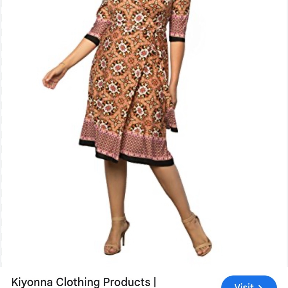 Kiyonna Women's Wrap Dress Orange, Brown and Blue